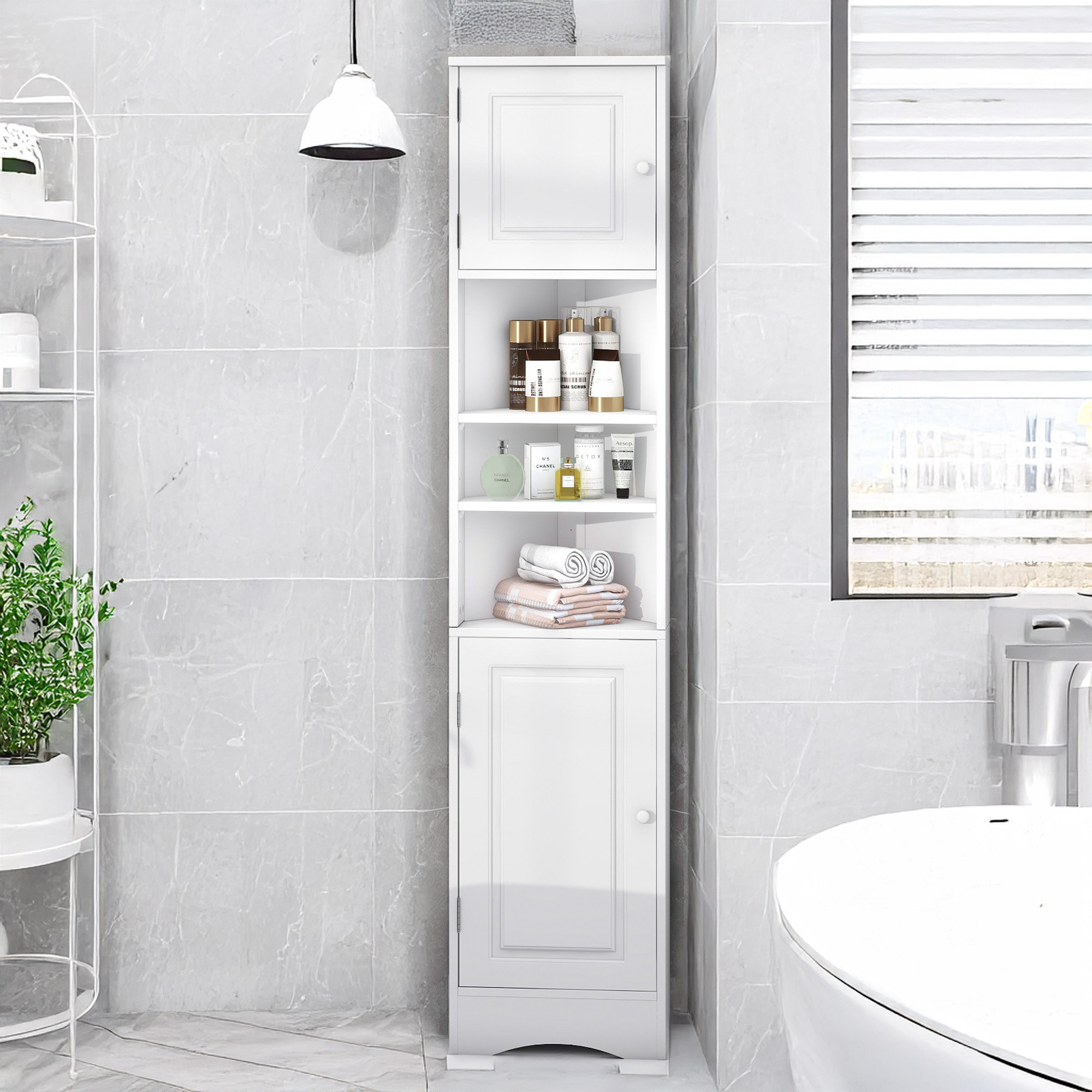 Latitude Run® Corner Tall Bathroom Storage with Two