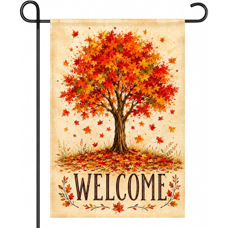 Décorations d'automne - Drapeau de jardin « Bienvenue » avec un érable d'automne | Décorations de l'Action de grâce