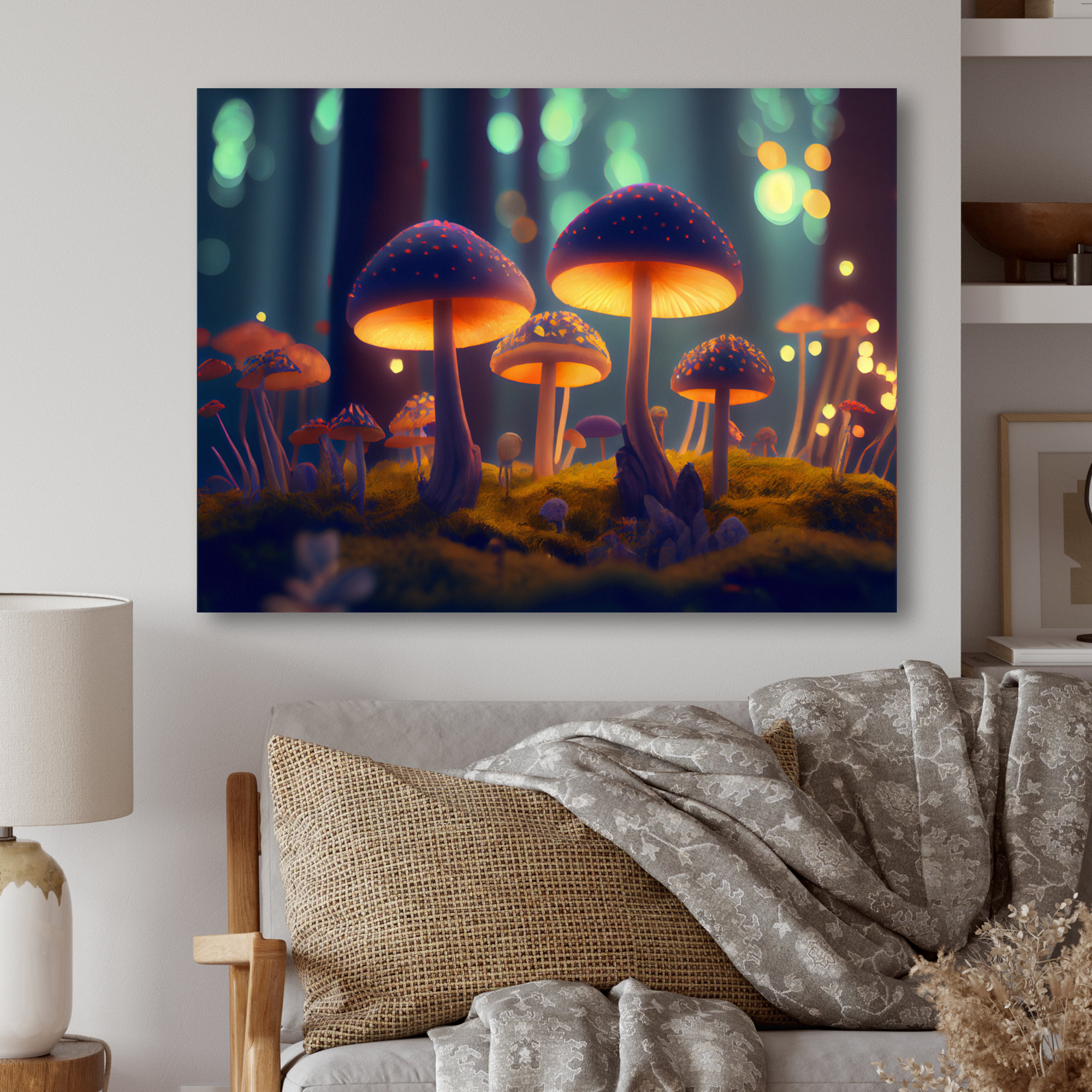 Gracie Oaks Magical Mushrooms Shining In The Forest III On Canvas Print