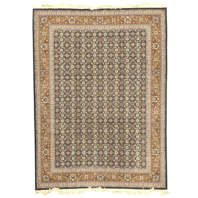 Hand Knotted Wool Oriental Area Rug in Navy And Red