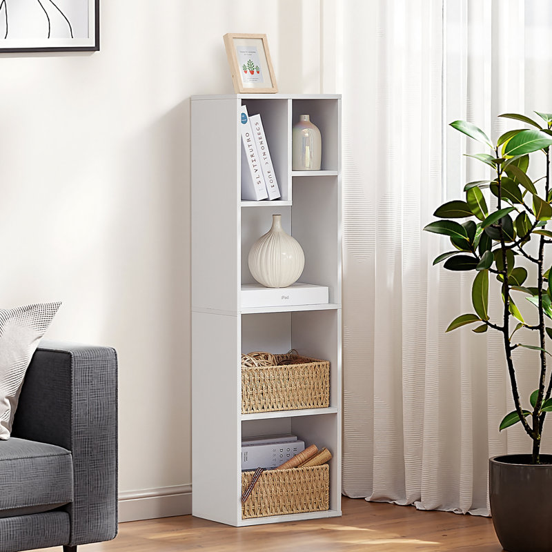 5-Cube Narrow White Bookcase, Small Storage Cabinet with Open Shelves (Set of 2), White