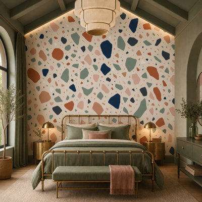 Terrazzo Wallpaper Abstract Geometric Shapes Removable Wall Decor