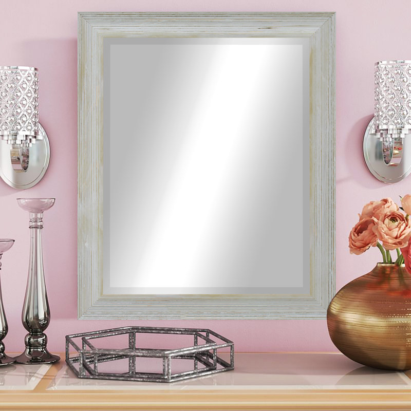 Kerber Solid Wood Flat Wall Mirror, 25" H x 21" W, Gray