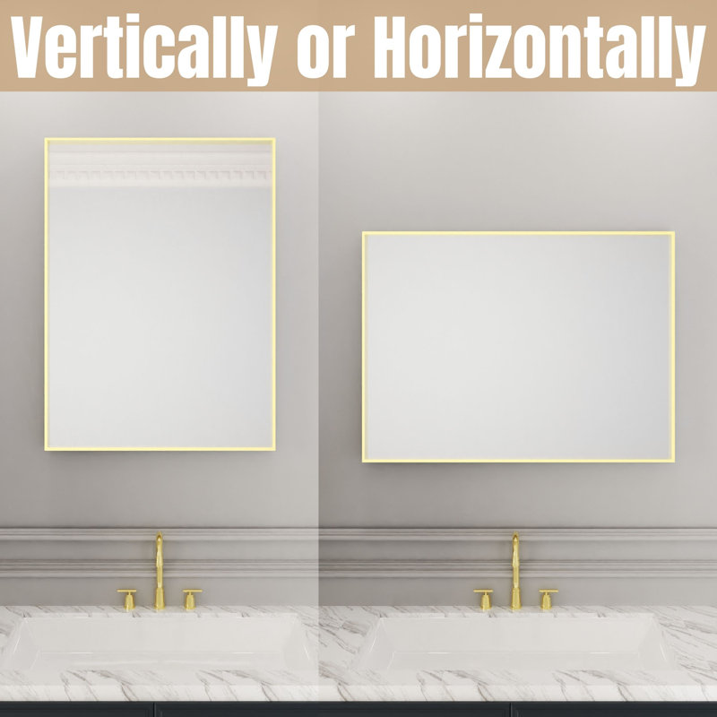 Metal Rectangle Mirror with Aluminum Frame, Bathroom Mirror with Resistant Glass, 36" x 36", Gold