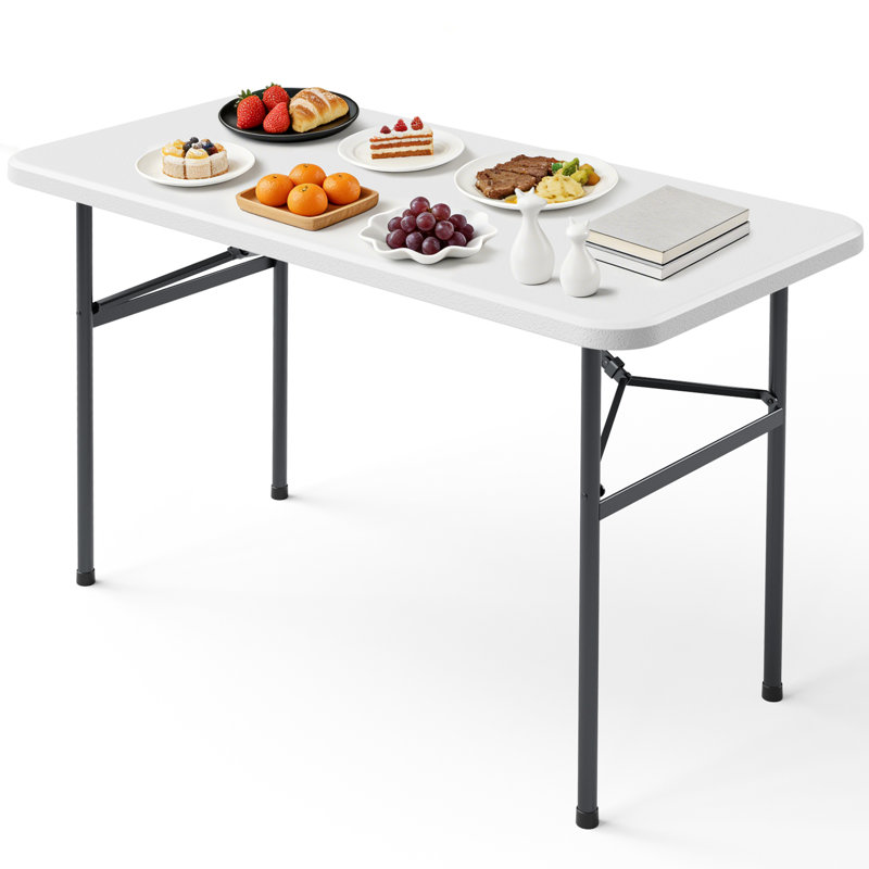 4 pi Table pliante portative en plastique pour patio, 400 lb, table en plastique noir robuste pour le pique-nique intérieur et extérieur