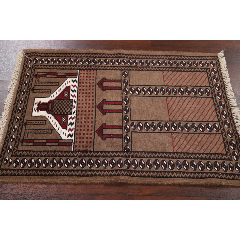 Tapis unique en laine noué à la main Balouch brun 2 pi 7 po x 3 pi 7 po New Age
