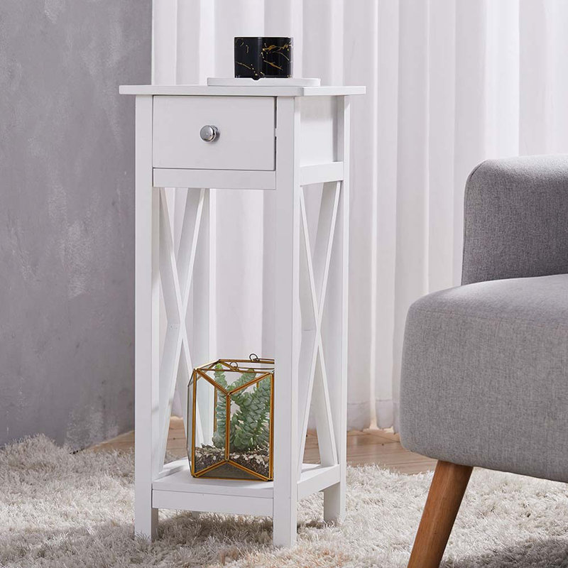Drusilla 27cm W Manufactured Wood Bedside Table, White
