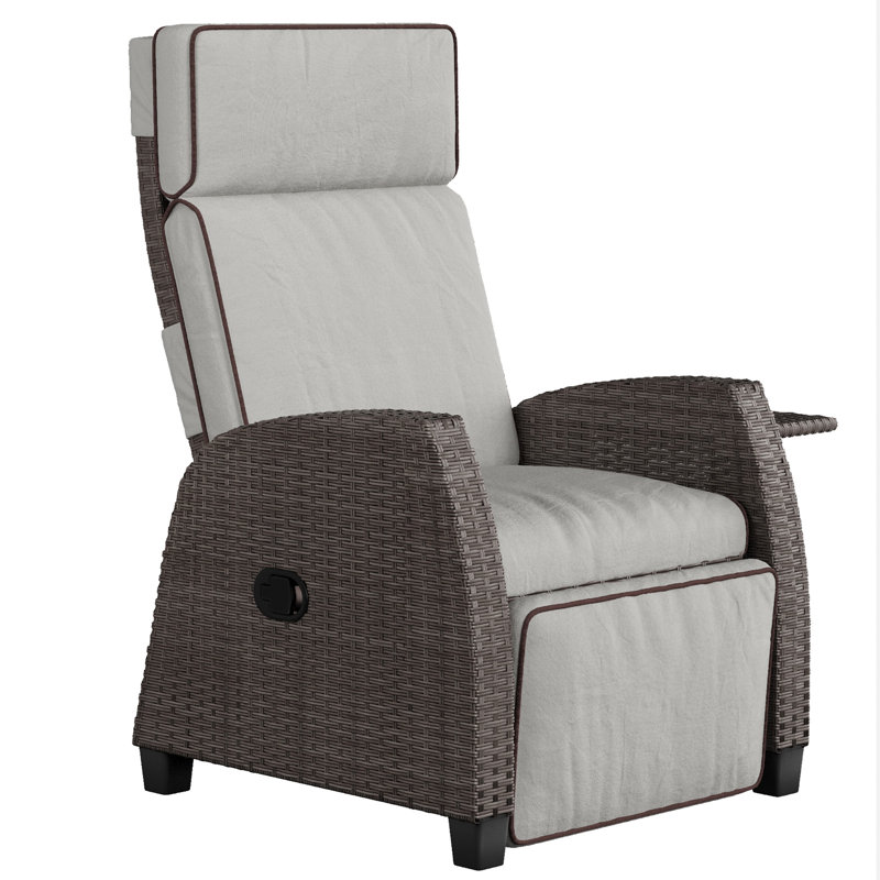 Chaise de patio réglable avec coussins, Grège, Brun