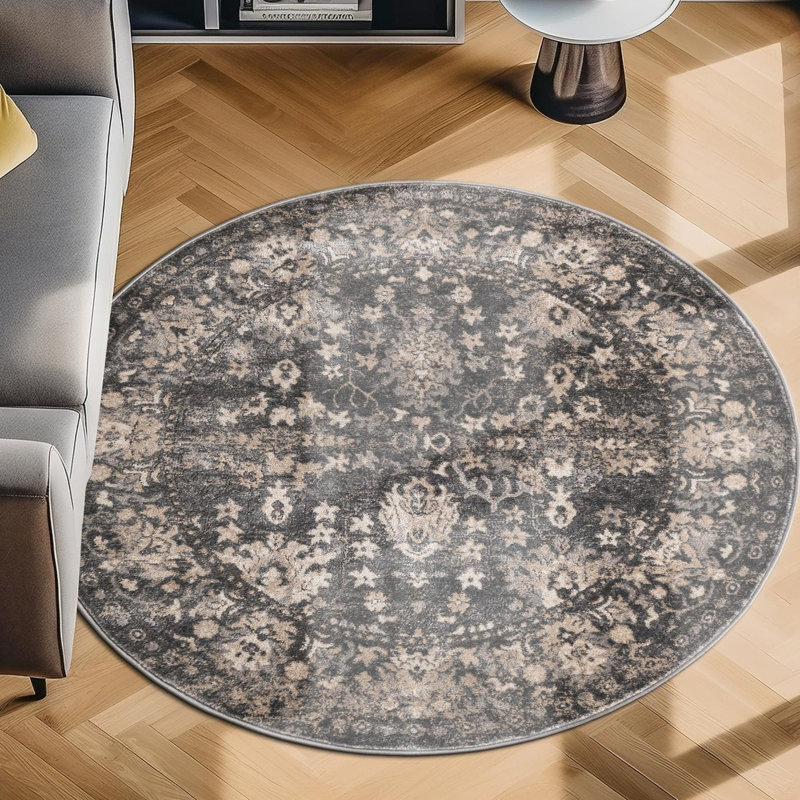 Burrill Abstract Gray Area Rug, Round 6'1"