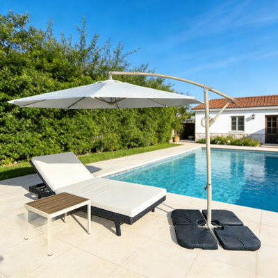 Parasol de patio décalé 10 pi - Protection de parasol de marché en porte-à-faux suspendue pour l'extérieur avec ajustement facile de l'inclinaison et manivelle pour la piscine et le jardin (couleur beige top)