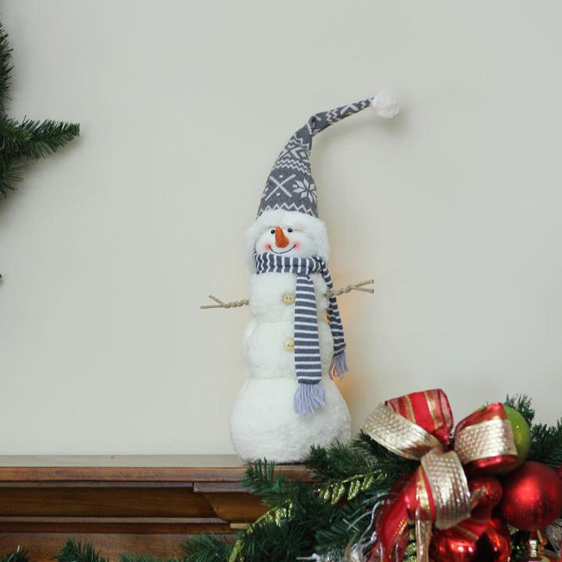 Décoration de table en forme de bonhomme de neige 21,5 "avec chapeau gris et blanc