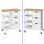 Chariot de cuisine 27 po x 15 po Baveline, support de cuisine sur roulettes avec plateau en bois massif, tiroirs et supports multifonction-1382051543