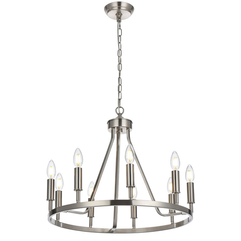 9 - Light Chandelier Pendant, Brushed Nickel