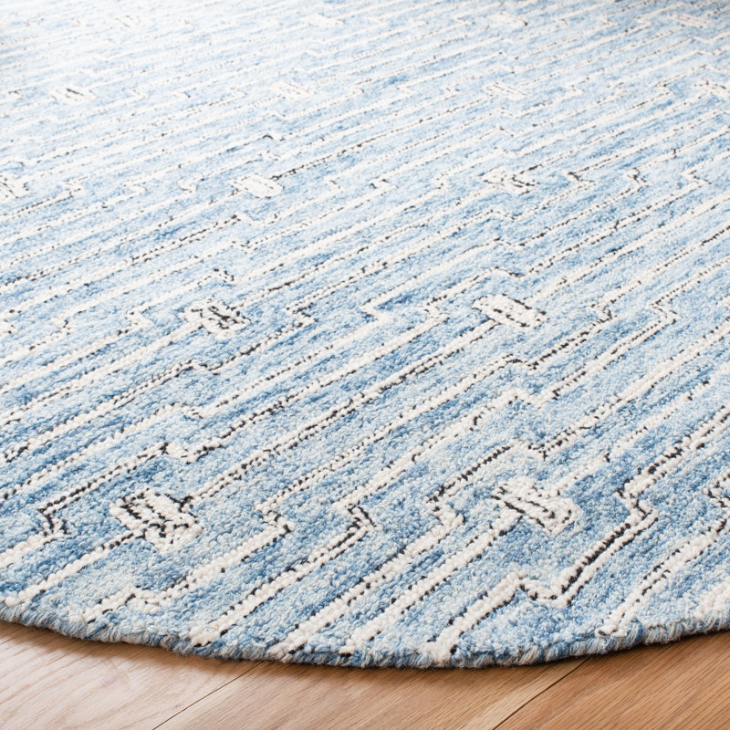 Tapis en laine / coton bleu clair / ivoire touffeté à la main Angleside, Rond 5 pi