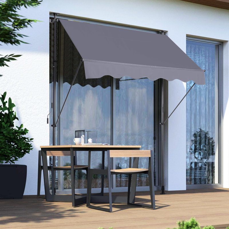 Auvent extérieur UV80+ - Store pare-soleil rétractable manuel de 198 cm avec roulettes, résistant à la rouille et à la corrosion, pour terrasse.