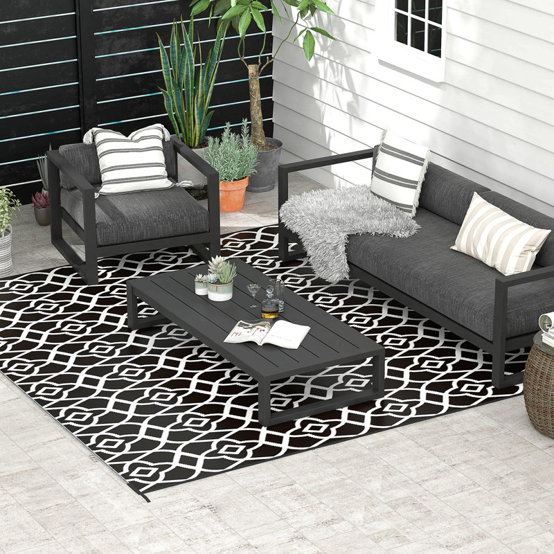 Outsunny Reversible Outdoor Rug, Waterproof Plastic Straw Floor Mat, Portable Rv Camping Carpet With Carry Bag, Large Floor Mat For Backyard, Deck, Picnic, Beach