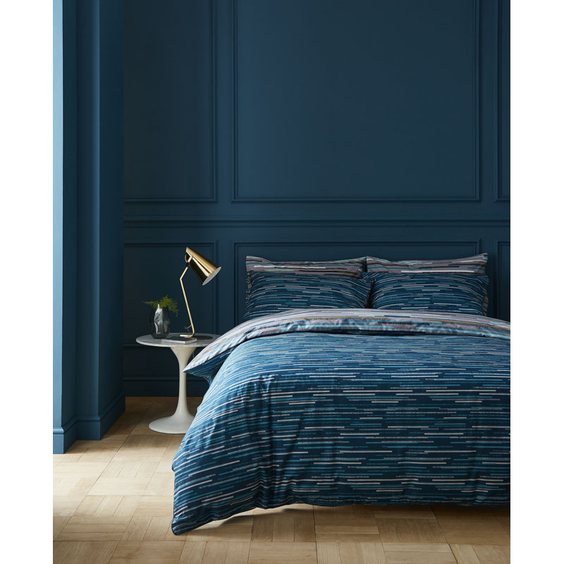 Motion Blue 200 TC Duvet Cover Set, Super King Duvet Cover + 2 Pillowcases