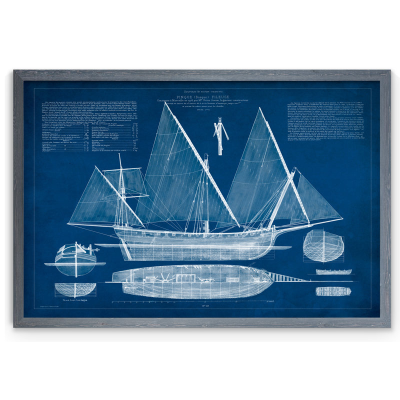 «Antique Ship Blueprint III» par Paul Cezanne - reproduction d'art encadrée, H 22 po x l 30 po x P 1,25 po, Pas de tapis
