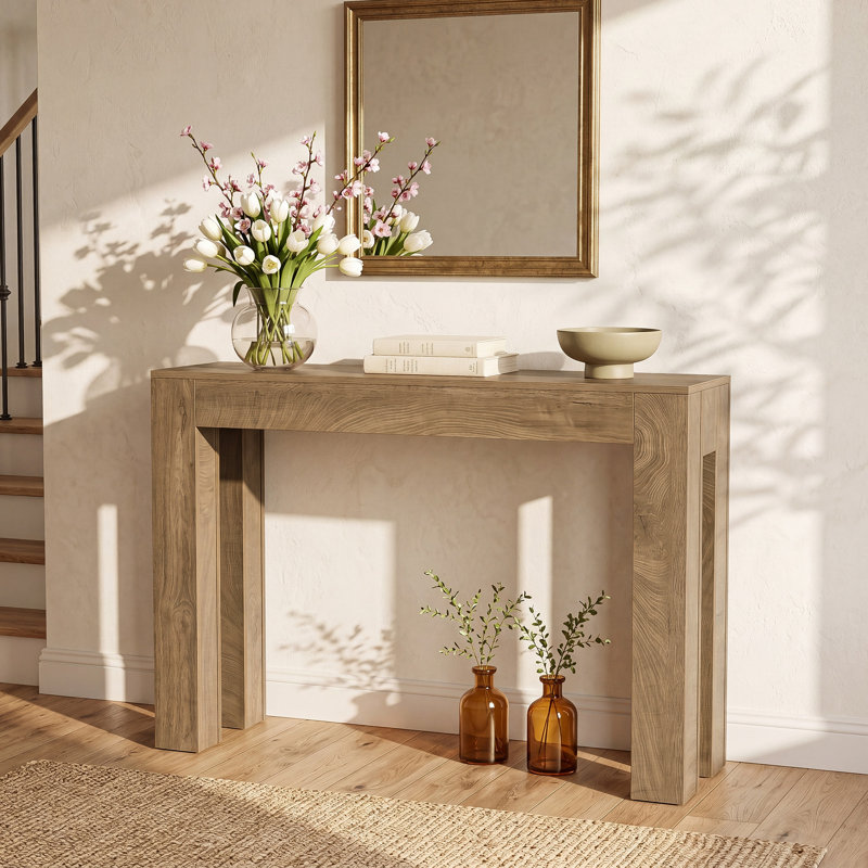 41.3'' Farmhouse Console Table, Narrow Entryway Table with Thick Legs, Light Brown