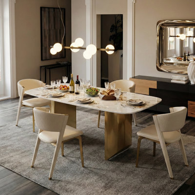 Dashona White Rectangular Sintered Stone Dining Table with Double Pedestals