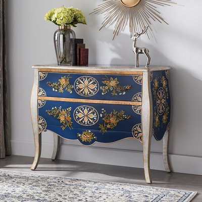Commode d'appoint vintage à deux tiroirs peinte à la main