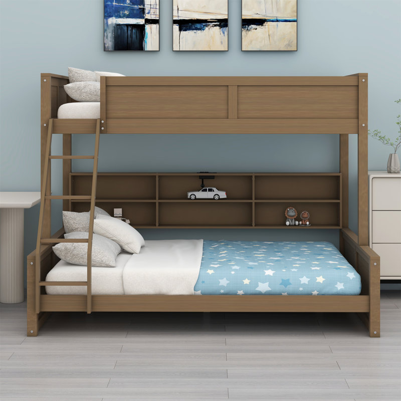 Lit superposé avec armoires de rangement et ports USB, Bois antique, Simple sur grand