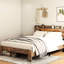 Très grande base de lit très grand brun foncé avec tête de lit avec rangement à DEL et 2 places, expérience sonore, pas de sommier tapissier, installation simple, grande plateforme sous bois éclairée, fonction silencieuse, assemblage facile