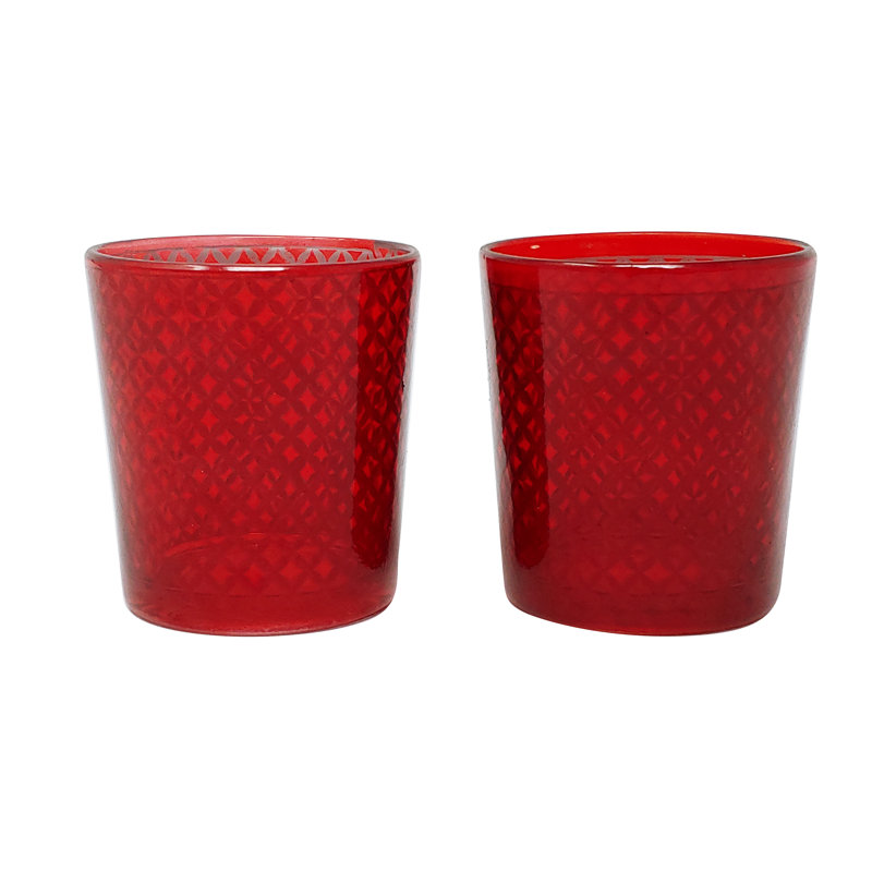 Porte-votive en verre à treillis, Rouge