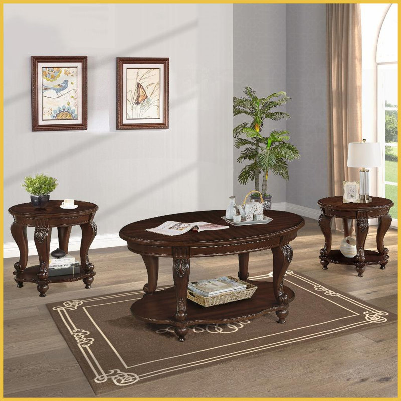 Ensemble de tables basses antiques 3 pièces avec assemblage facile Coins arrondis pour petits appartements