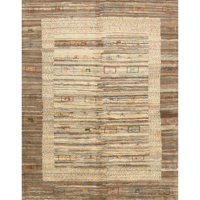Tapis contemporain beige / olive clair, Rectangle 4 pi x 6 pi