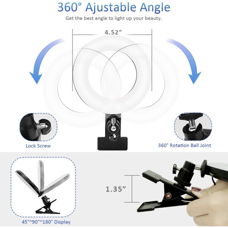 Anneau à pince pour écran avec luminosité et température réglables, trousse d'éclairage de conférence vidéo à DEL alimentée par USB pour les zooms, la diffusion en direct, le travail à distance et l'apprentissage en ligne