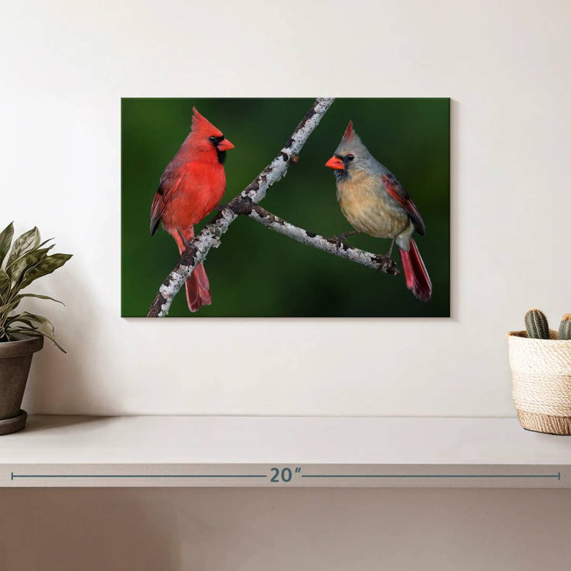 Paire d'oiseaux cardinaux, H 8 po x l 12 po