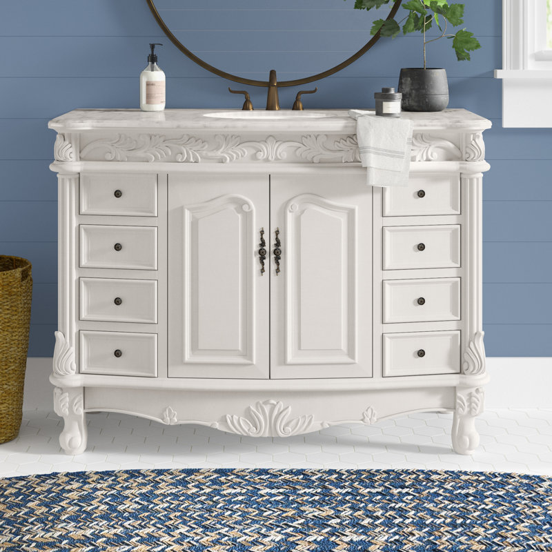Mariella 48'' Single Bathroom Vanity with Top, Antique White, Antique White
