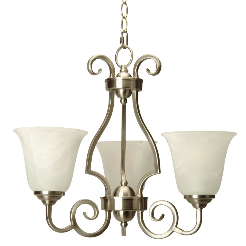 Lustre classique/traditionnel ombré 3 lumières Centreville, Nickel brossé avec verre albâtre