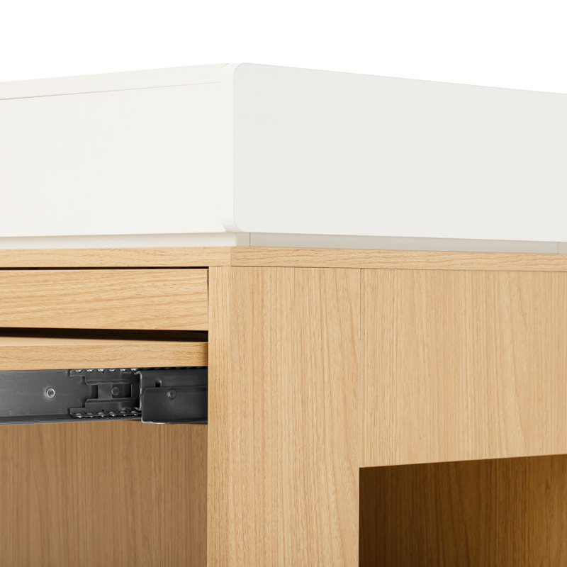 Storage Cabinet with Extendable Dining Table, Natural, 37.8" H x 57.7" W x 32.7" D