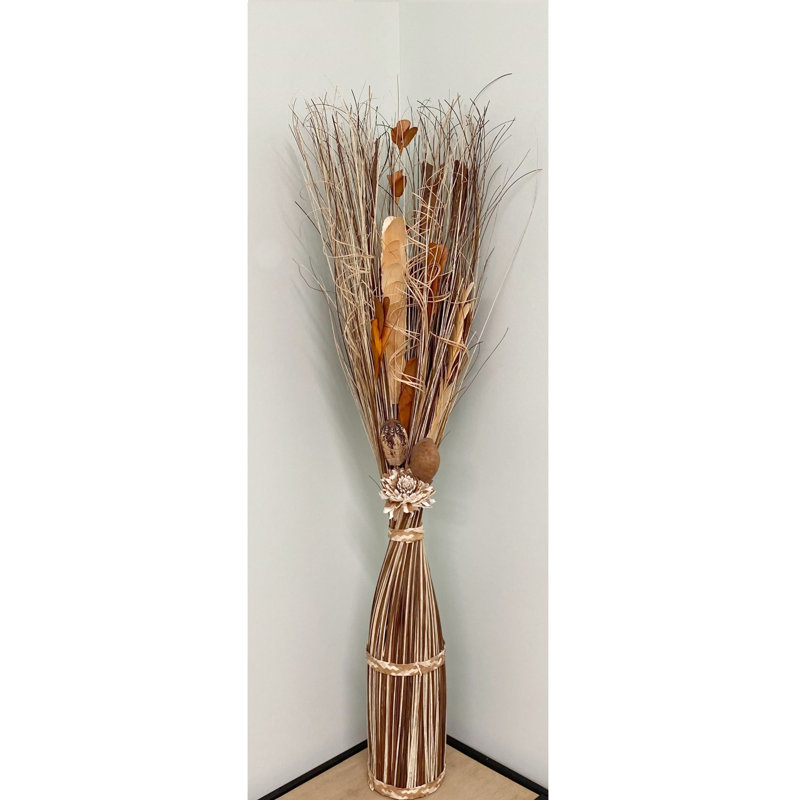 Natural Fibres Mixed Assortment Arrangement in Free-Standing, Dried Brown/Cream