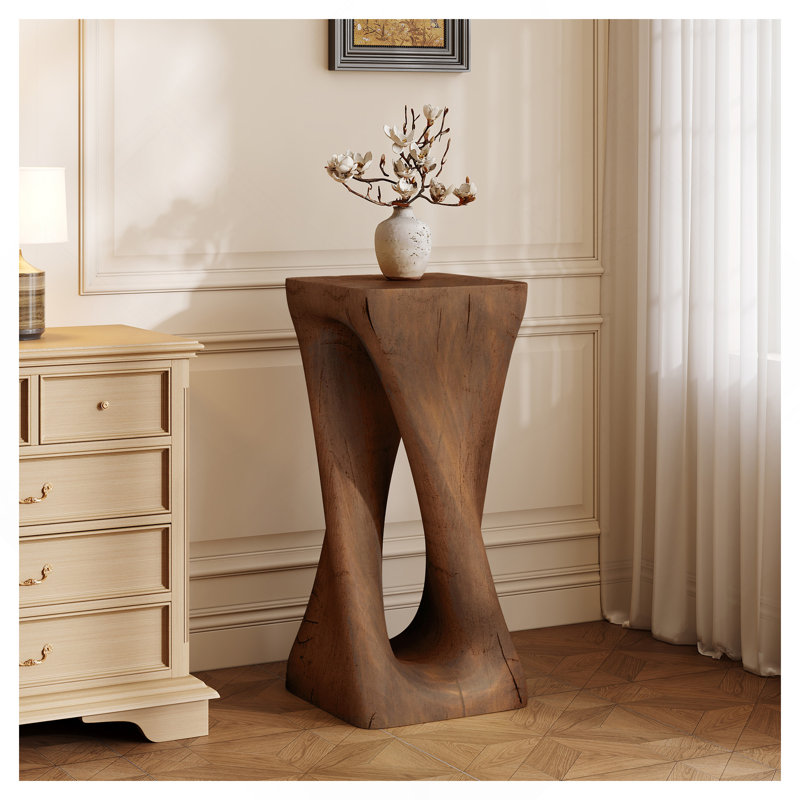 Table d'appoint d'extérieur, table de bout en forme de torsion, table d'appoint décorative, table de tabouret de jardin pour terrasse de balcon, côté piscine, béton léger, texture semblable au bois, couleur brun antique