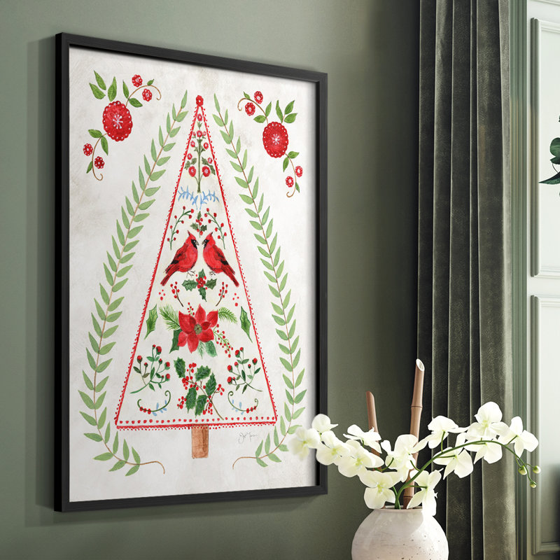 «Christmas Folk Tree», reproduction encadrée - bois massif, Noir, H 20 po x l 16 po