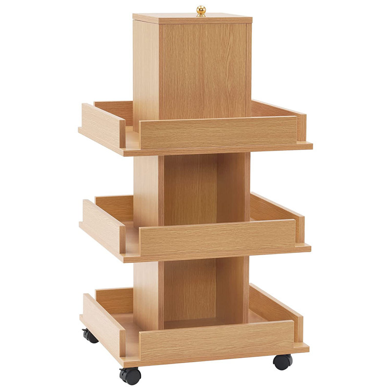 Utility Cart with Shelf and Universal Wheels, 3-Tier Tool Storage Trolley, Oak