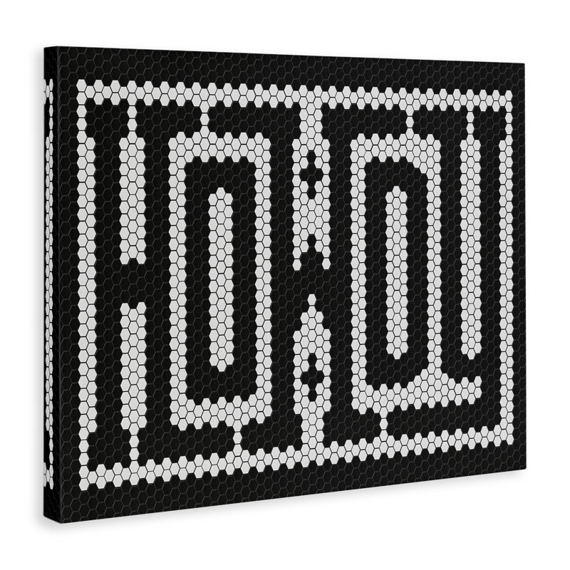 Art mural de style mosaïque en toile noire, design par lettré et doublé, H 36 po x l 48 po
