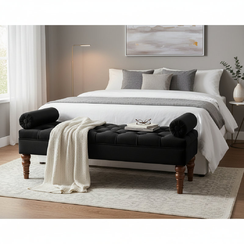 51.48" W Tufted Upholstered Bench, Black