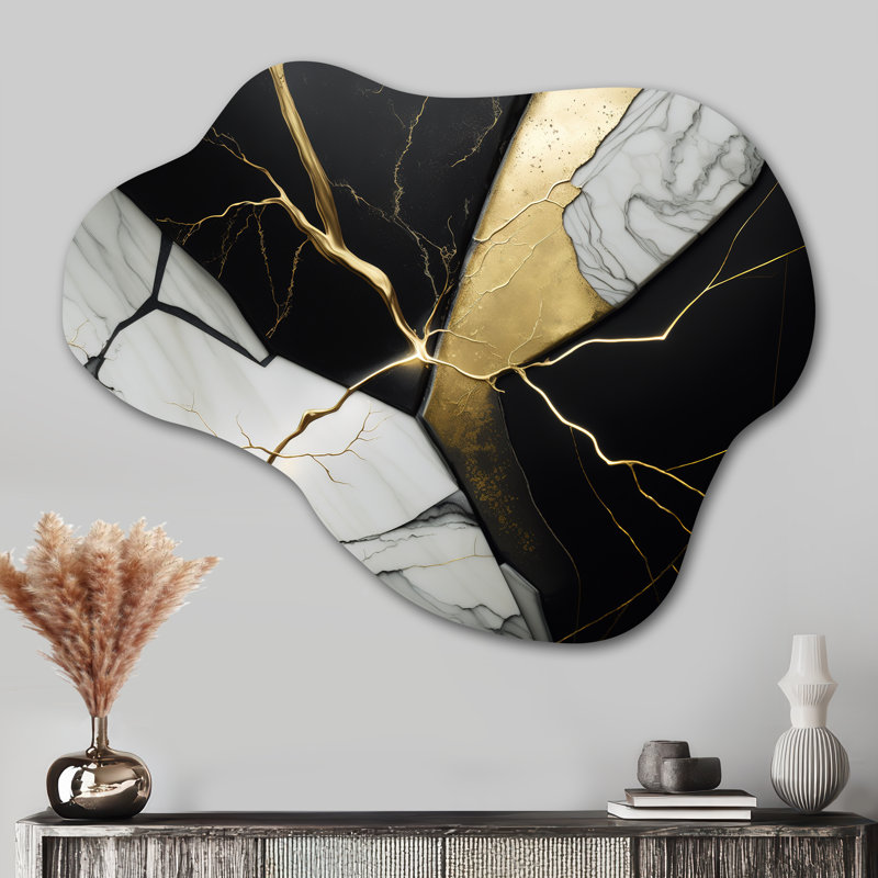 «Abstract Geode Black IV», art mural en métal abstrait en marbre, sculpture murale asymétrique en métal