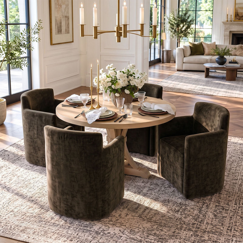 Fauteuil de salle à manger classique entièrement rembourré en chenille avec roulettes dissimulées, 4, Brun