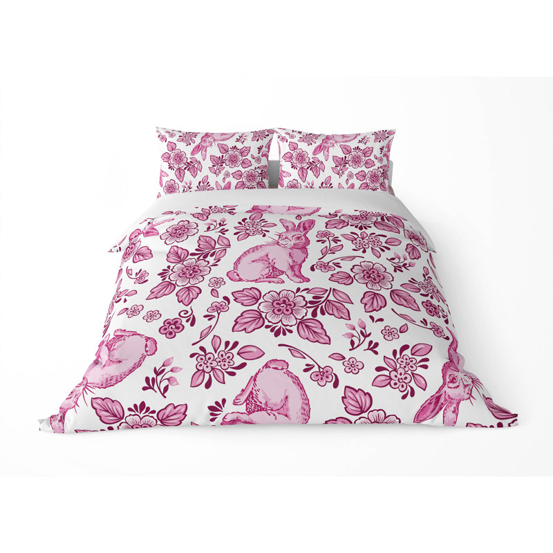 Ensemble d'édredon léger Bunny Toile, Rose, Édredon simple + 2 taies d'oreiller standard