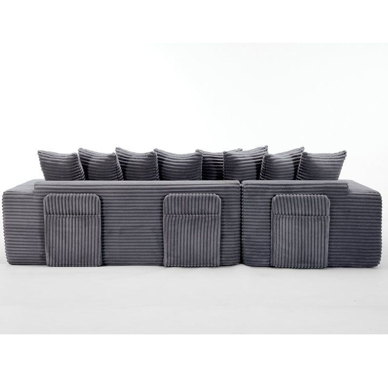 Oversize Cloud Sectional Couch, L-Shape Sofa, Convertible Floor Sleeper Sofa Bed, No Assembly, Eight pillows, 3-in-1, Side Pocket,(Left Facing Sofa), 4 Seat, Corduroy