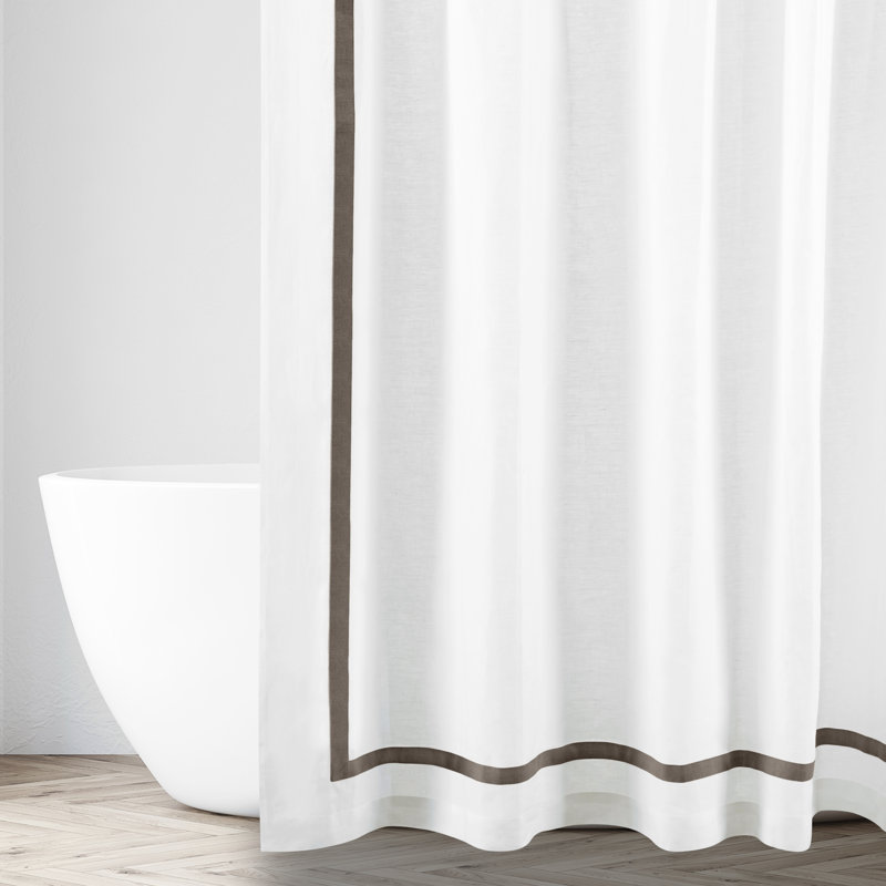Fino Linen Solid Color Single Shower Curtain, 70'' H x 70'' L, White/Ricco