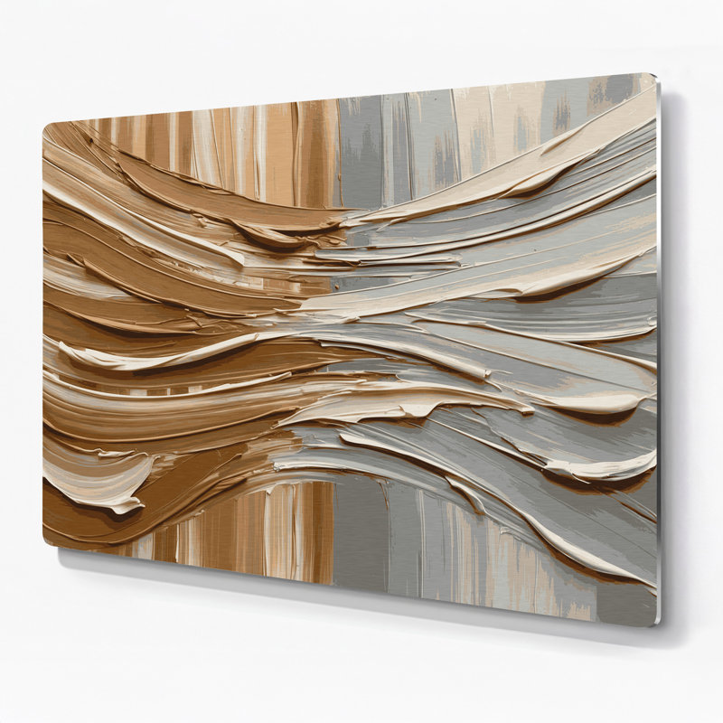Art mural horizontal gris rayé caramel en métal gris clair, H 11 po x l 14 po