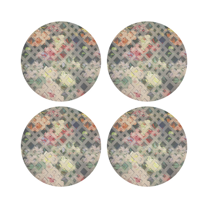 Defosse Trellis Vegan Leather Round Coasters, Azalea