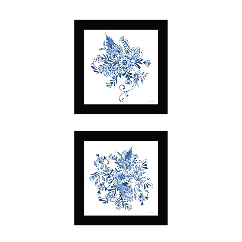Lark Manor™ "Delph Designs Of Blue And White Florals" Framed Wall Art For Living Room, Wall Art Print For Home Decor, Bedroom Wall Art By Cindy Jacobs