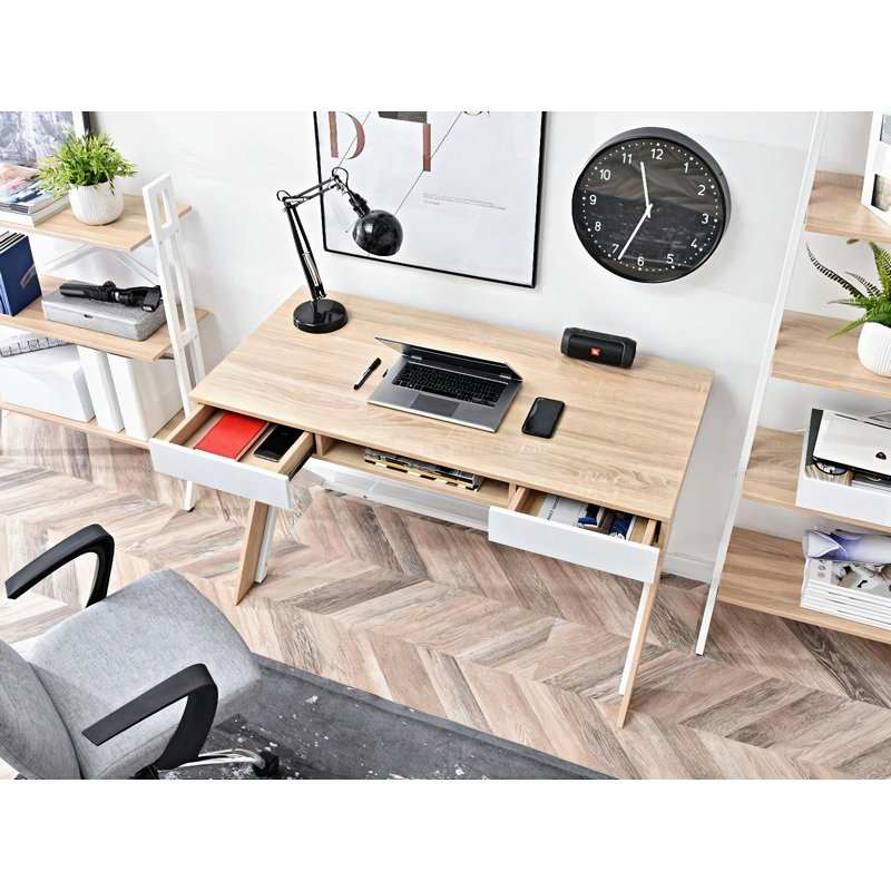 Dawni Metal Base Writing Desk, White, Oak/White